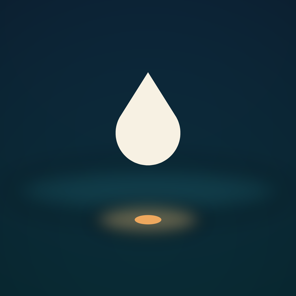Inlet app icon: a cream water droplet with an amber ripple, on a deep navy background